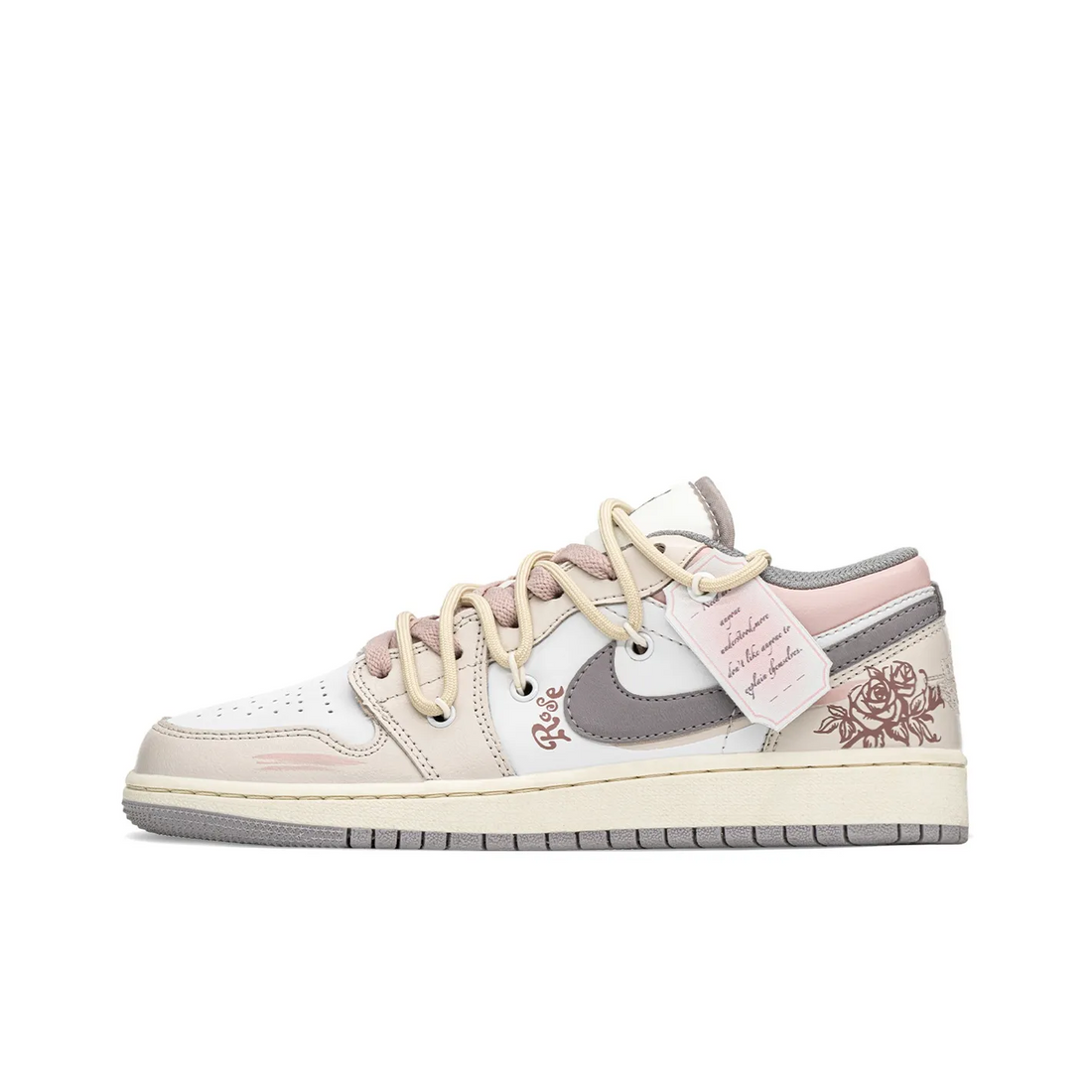 Custom Air Jordan 1 Light Pink Grey Hand Drawn Roses