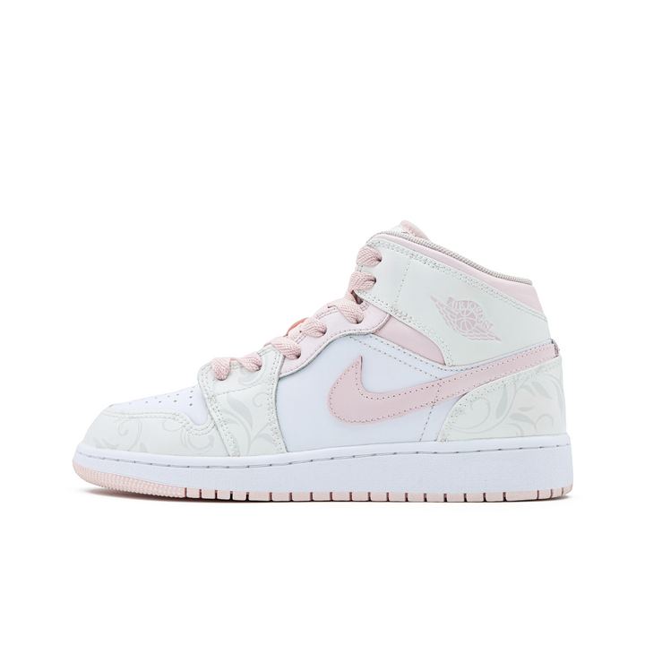 Custom Air Jordan 1 Pink Beige With Leaf Pattern