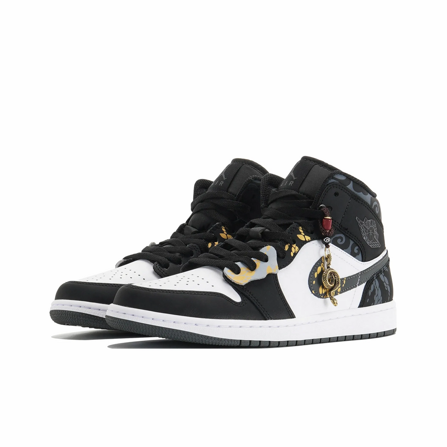 Custom Air Jordan 1 Black Gold Snake Scale Pattern And Pendant