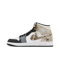 Custom Air Jordan 1 Black Grey Khaki Snake Scales Swoosh Cobra