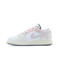 Custom Air Jordan 1 Beige With Leaf Pattern Pink Swoosh Low