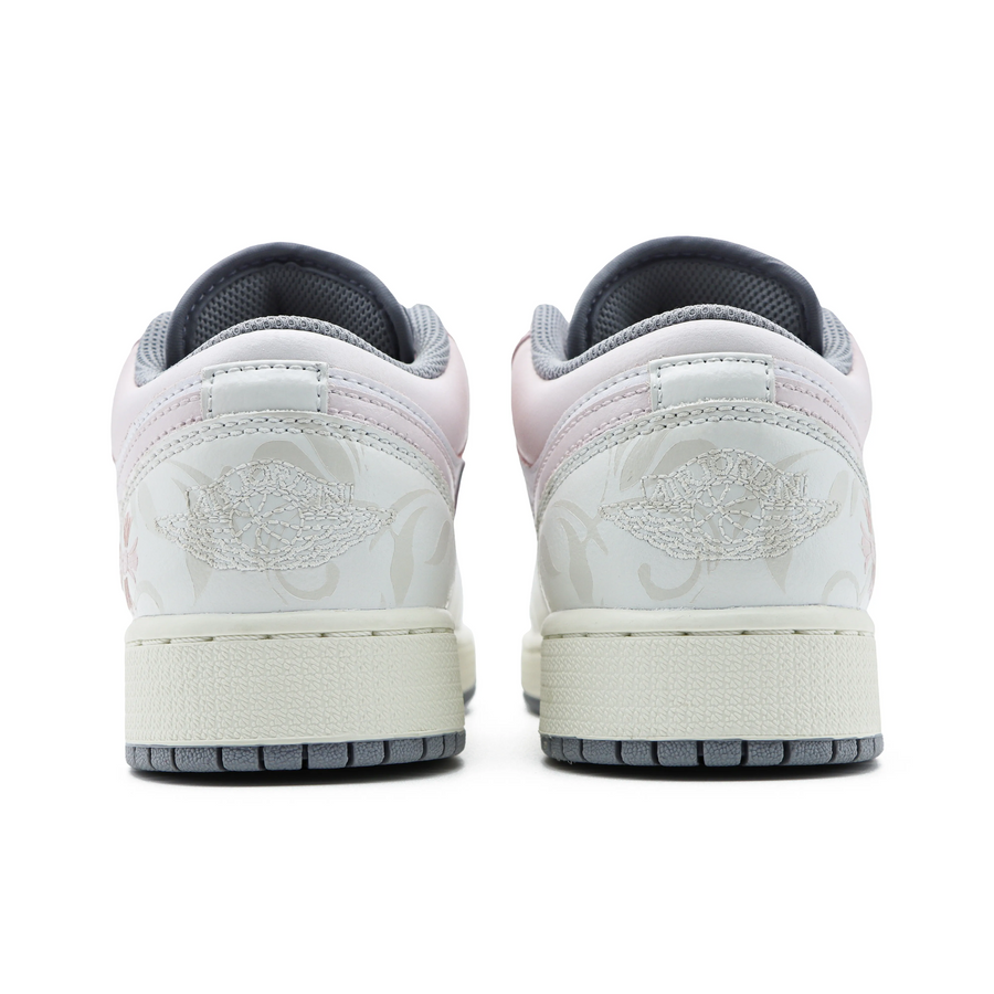 Custom Air Jordan 1 Beige With Leaf Pattern Pink Swoosh Low