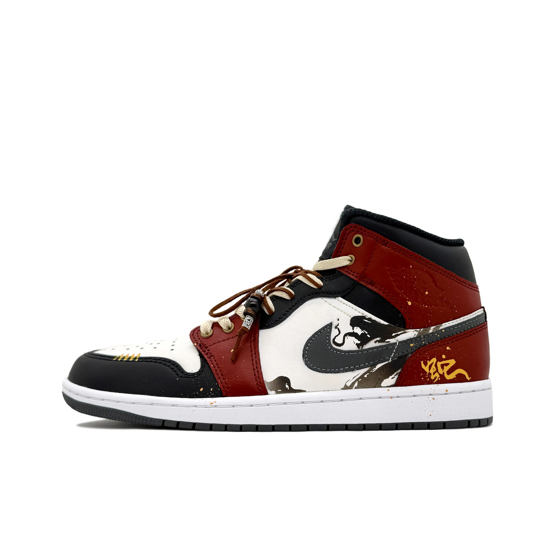 Custom Air Jordan 1 Red Black Snake Graffiti Gold Ink Splash