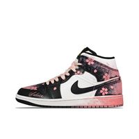 Custom Air Jordan 1 Black Pink Cherry Blossoms 