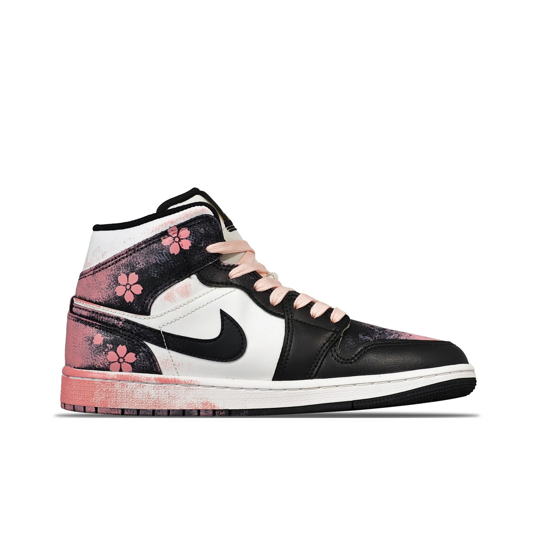 Custom Air Jordan 1 Black Pink Cherry Blossoms