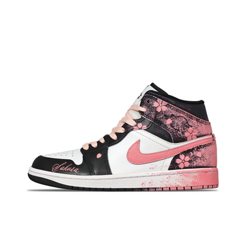 Custom Air Jordan 1 Black White Pink Cherry Blossoms