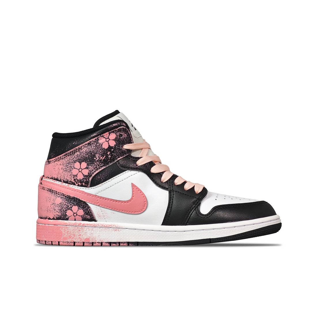 Custom Air Jordan 1 Black White Pink Cherry Blossoms