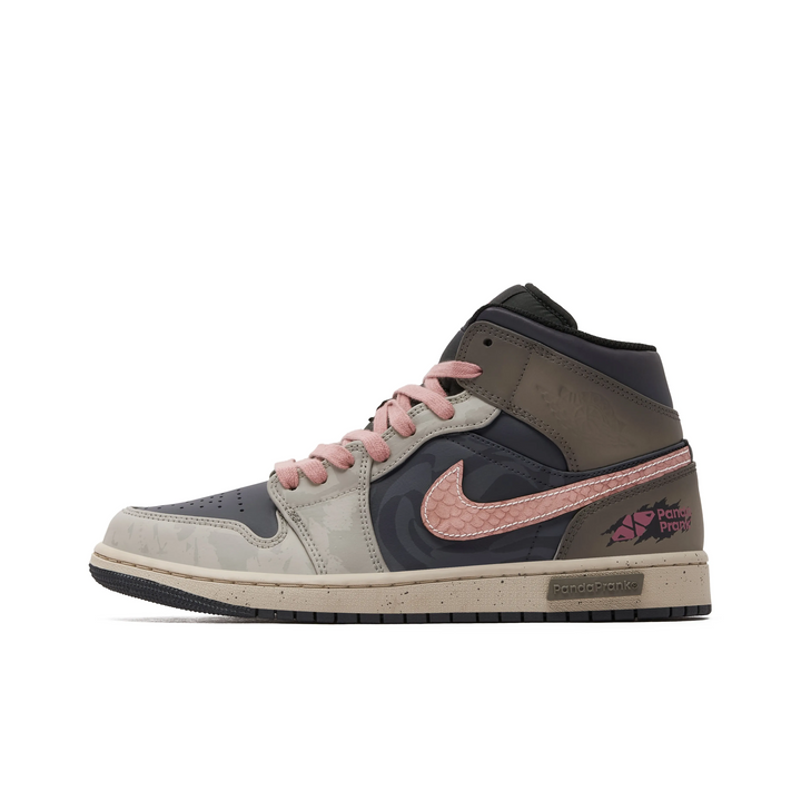 Custom Air Jordan 1 Dark Grey Merle Pink Scales Swoosh High