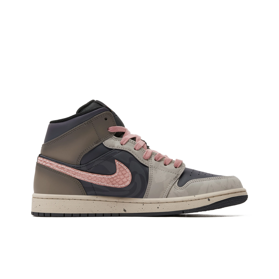 Custom Air Jordan 1 Dark Grey Merle Pink Scales Swoosh High