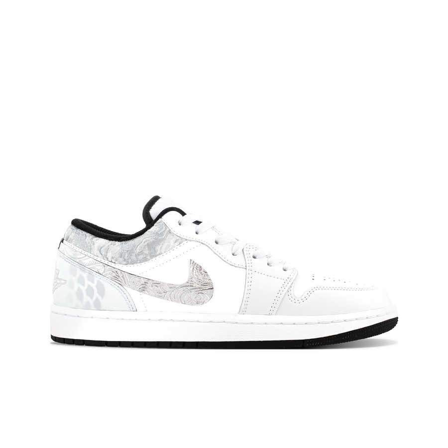 Custom Air Jordan 1 Light Grey Pattern Silver Swoosh