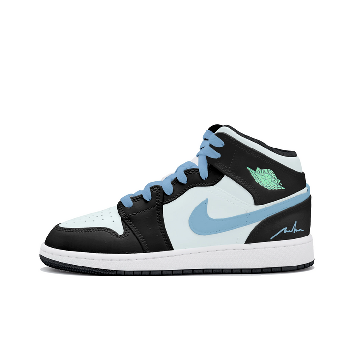 Custom Air Jordan 1 Light Mint Green Black Blue Swoosh