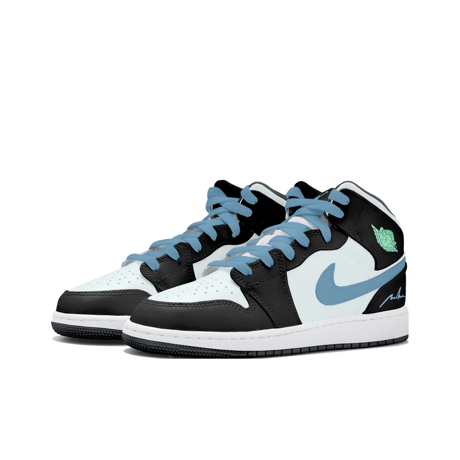 Custom Air Jordan 1 Light Mint Green Black Blue Swoosh