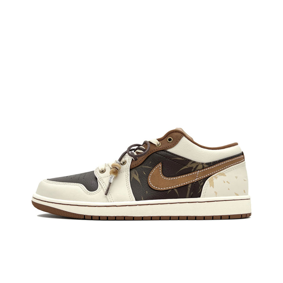 Custom Air Jordan 1 Beige Black Khaki Bamboo Hand Drawing