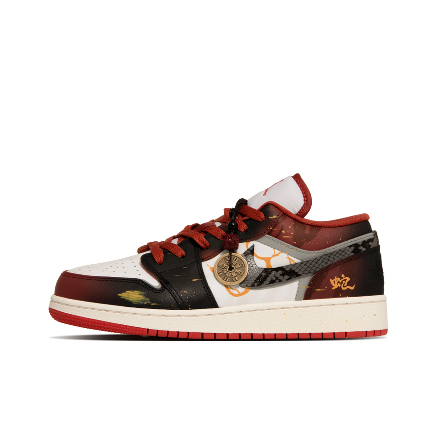 Custom Air Jordan 1 Red Black Orange Graffiti Black Grey Snake Scales Swoosh