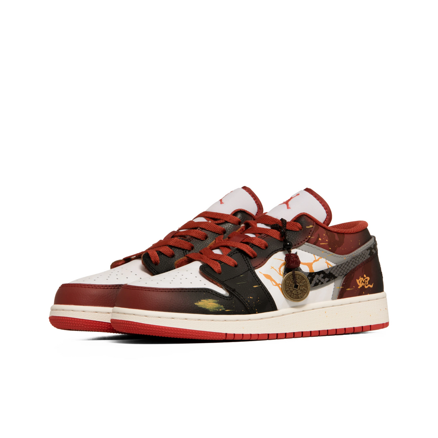 Custom Air Jordan 1 Red Black Orange Graffiti Black Grey Snake Scales Swoosh