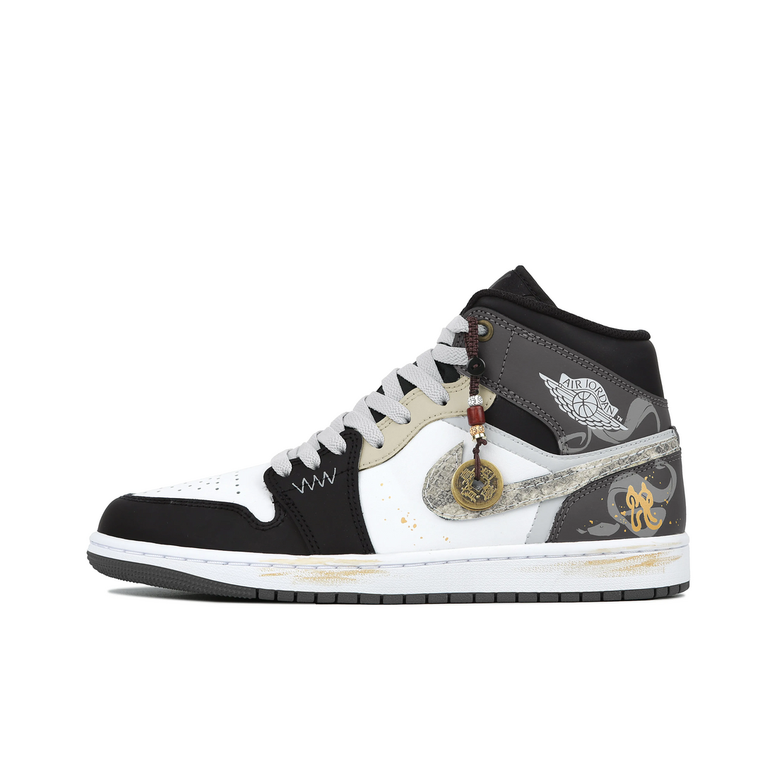 Custom Air Jordan 1 Black White Grey Snake Graffiti