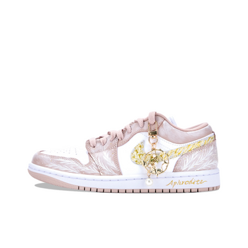 Custom Air Jordan 1 Pink White Graffiti Gold Swoosh Low