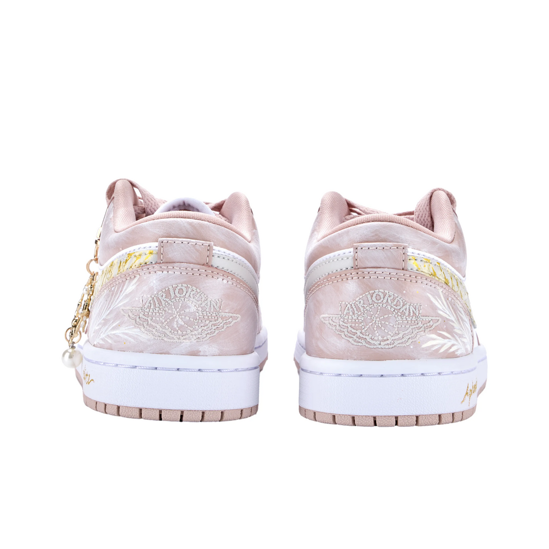 Custom Air Jordan 1 Pink White Graffiti Gold Swoosh Low