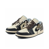 Custom Air Jordan 1 Black Leather Texture Beige Grey Checkered