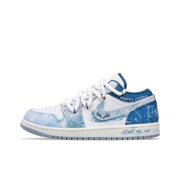 Custom Air Jordan 1 Light And Dark Blue White Snowflakes Antlers Doodles