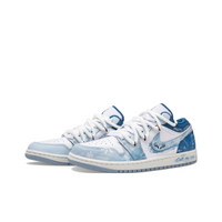 Custom Air Jordan 1 Light And Dark Blue White Snowflakes Antlers Doodles