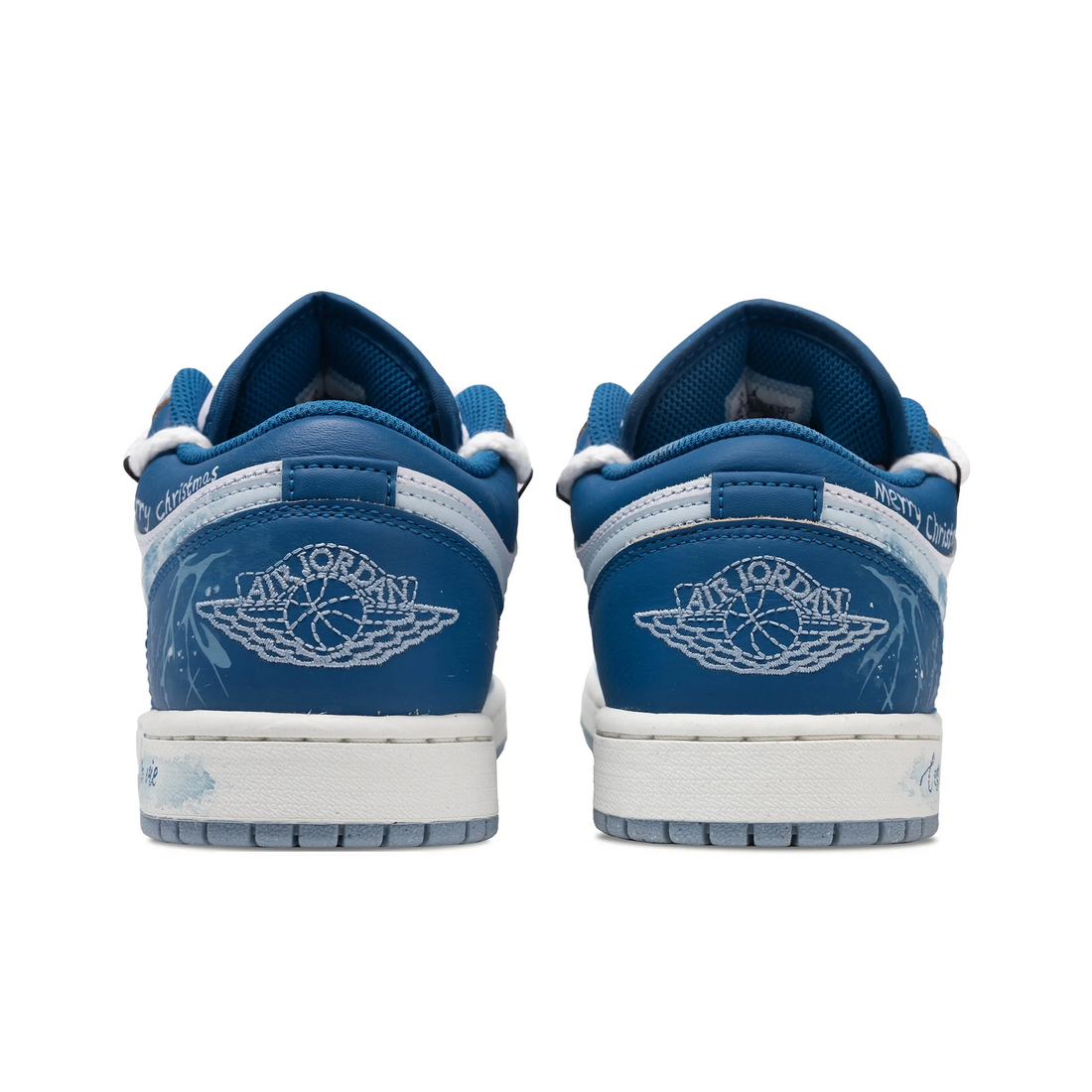 Custom Air Jordan 1 Light And Dark Blue White Snowflakes Antlers Doodles