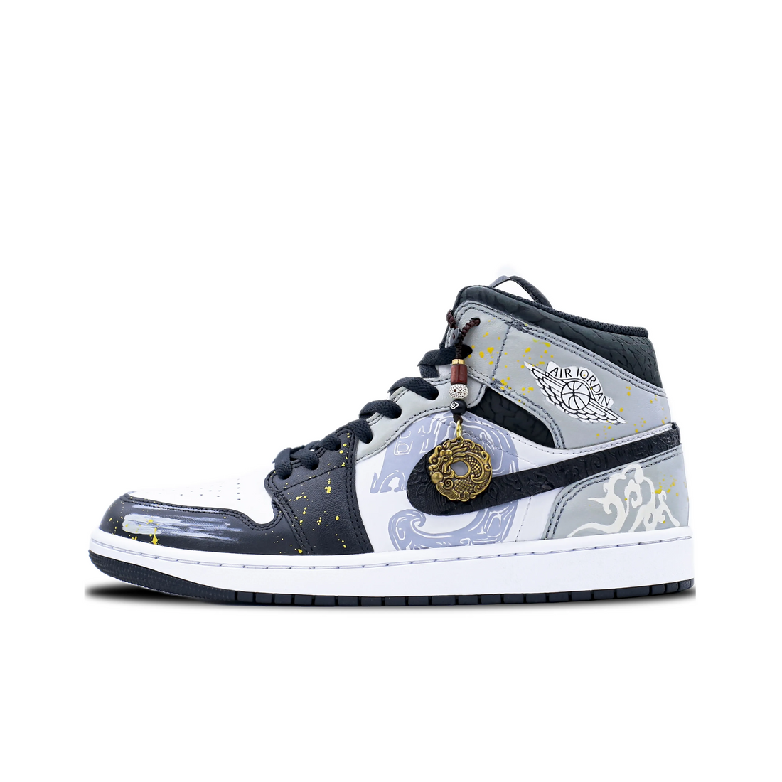 Custom Air Jordan 1 Black Grey White Graffiti Gold Ink Splash