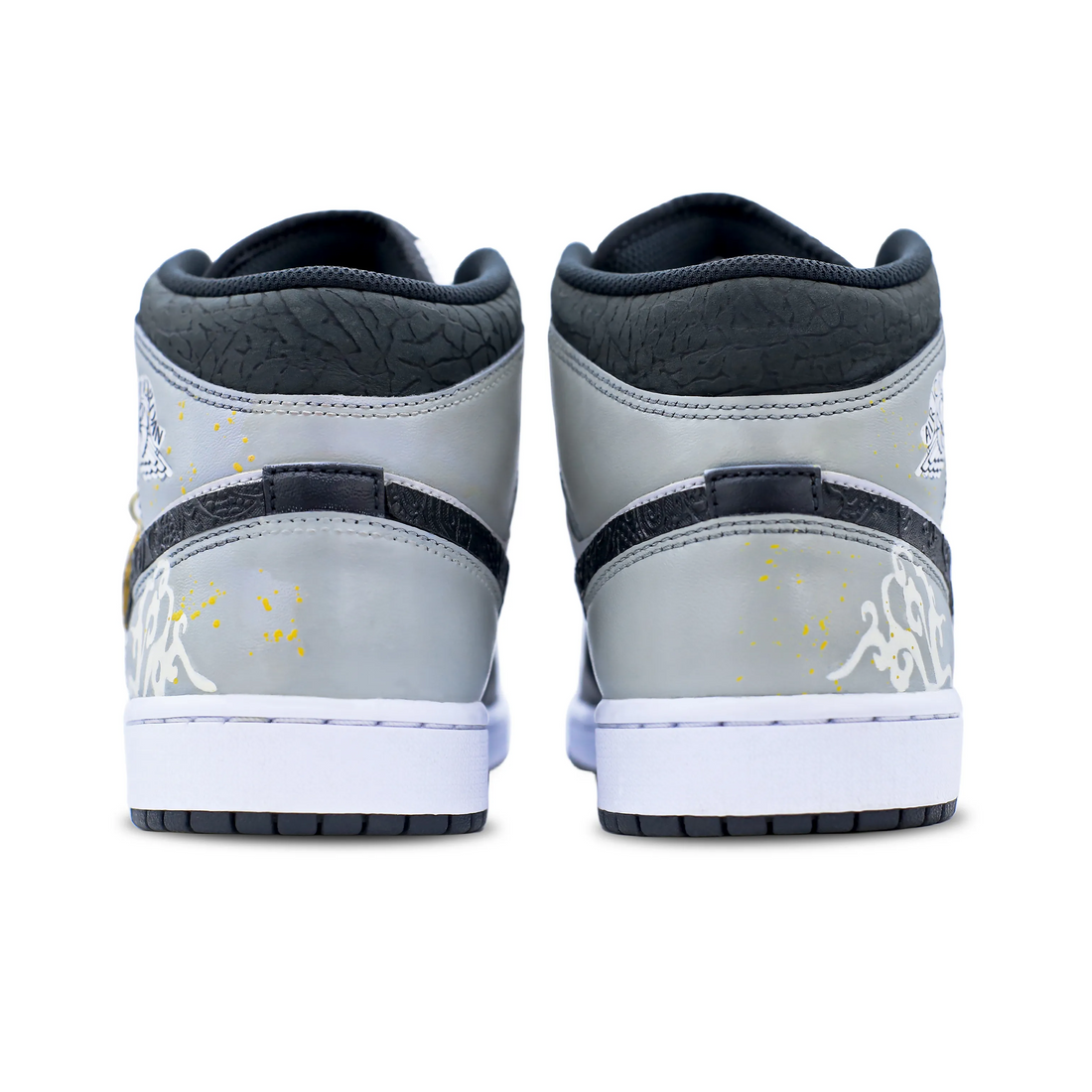 Custom Air Jordan 1 Black Grey White Graffiti Gold Ink Splash