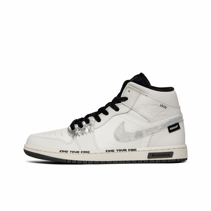 Custom Air Jordan 1 Off-white Silver Black Font Swoosh With Grey Graffiti