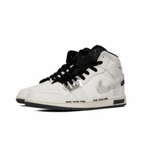 Custom Air Jordan 1 Off-white Silver Black Font Swoosh With Grey Graffiti