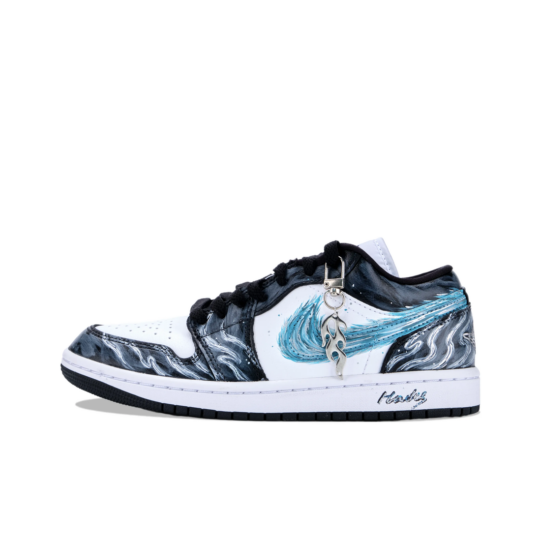 Custom Air Jordan 1 Black White Graffiti Blue Flame Low