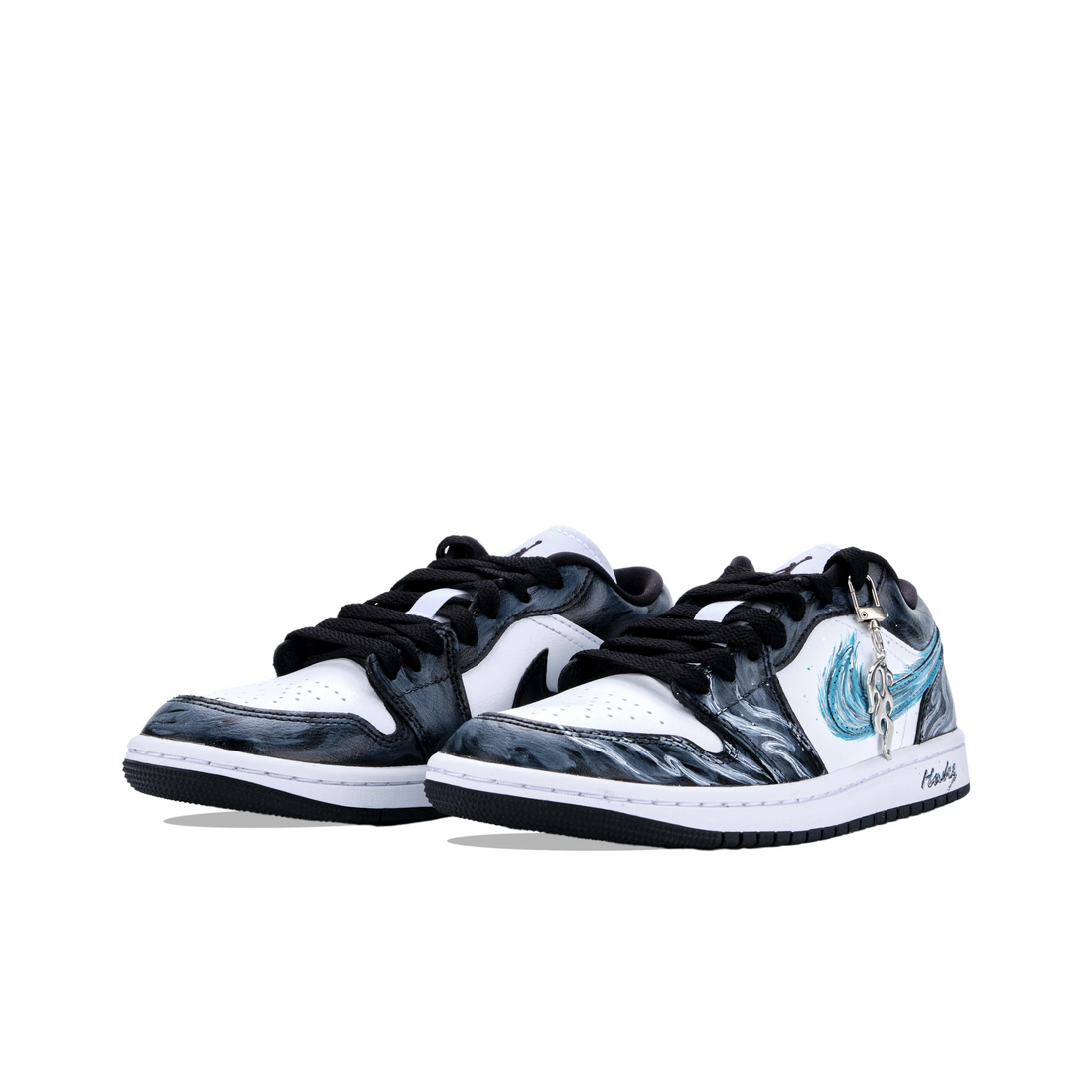 Custom Air Jordan 1 Black White Graffiti Blue Flame Low