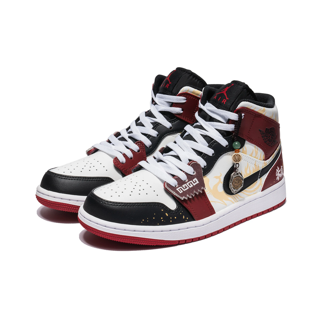 Custom Air Jordan 1 Dark Red Black Light Gold Suzaku