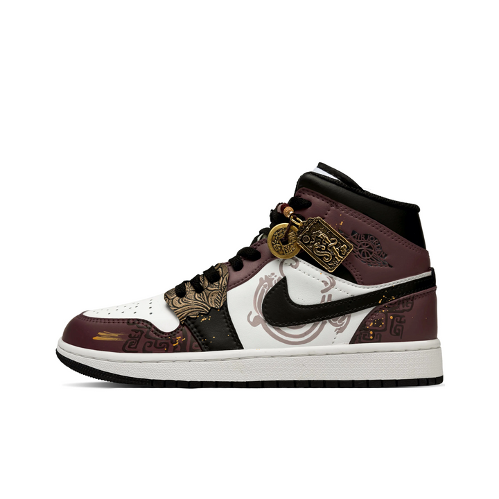 Custom Air Jordan 1 Dark Red Black Gold Dark Pattern