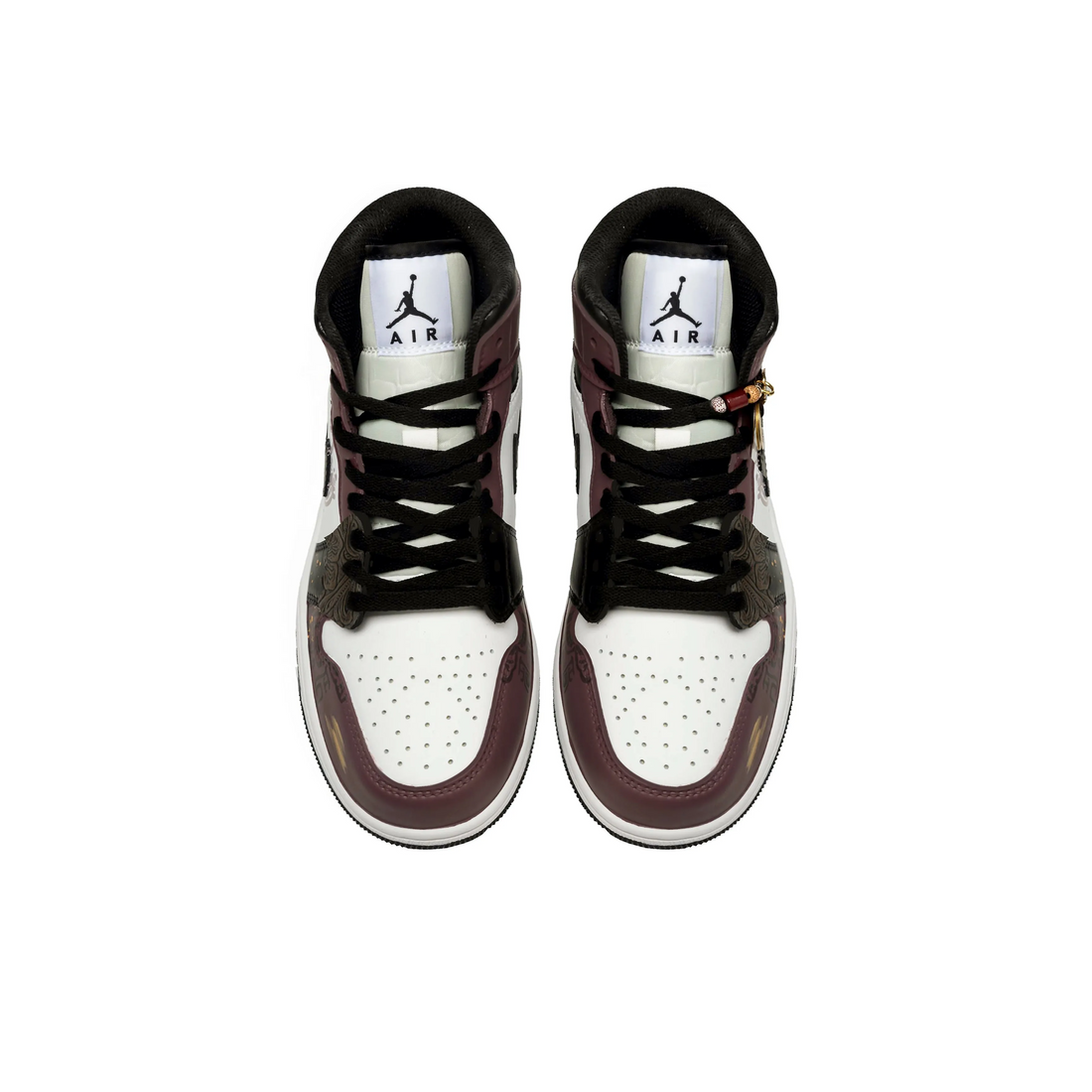 Custom Air Jordan 1 Dark Red Black Gold Dark Pattern