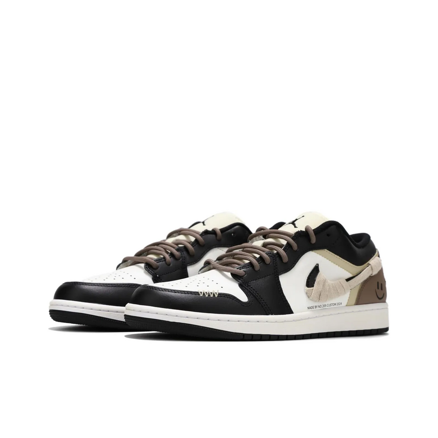 Custom Air Jordan 1 Black Brown White Line Winding Swoosh