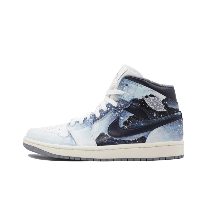 Custom Air Jordan 1 Blue Black White Falling Snow High