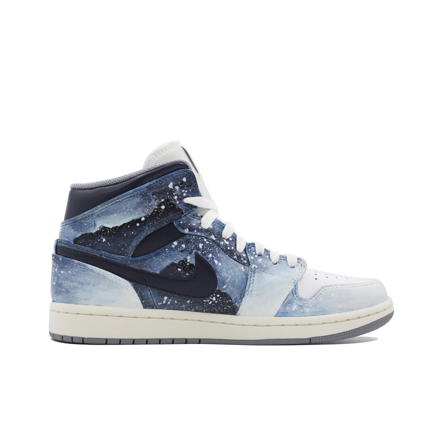 Custom Air Jordan 1 Blue Black White Falling Snow High