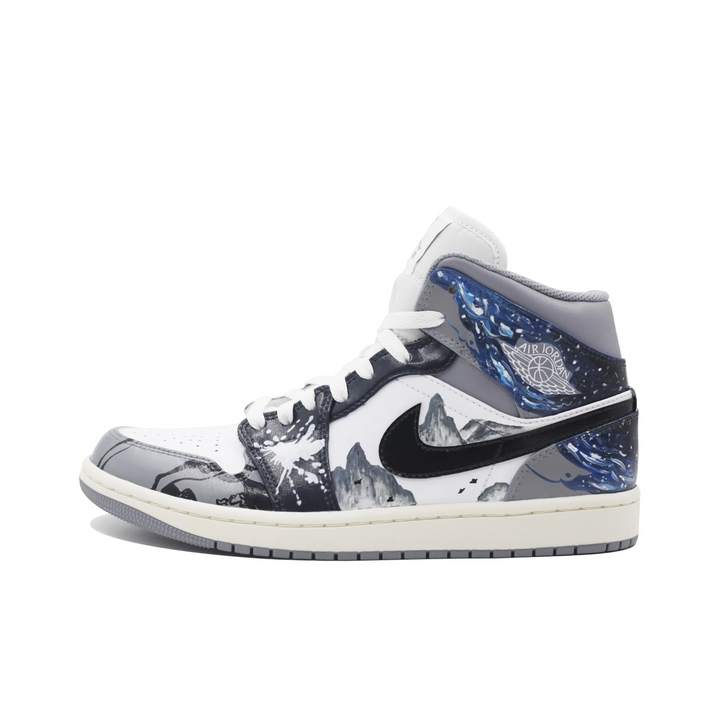 Custom Air Jordan 1 Blue Grey Black Landscape Painting