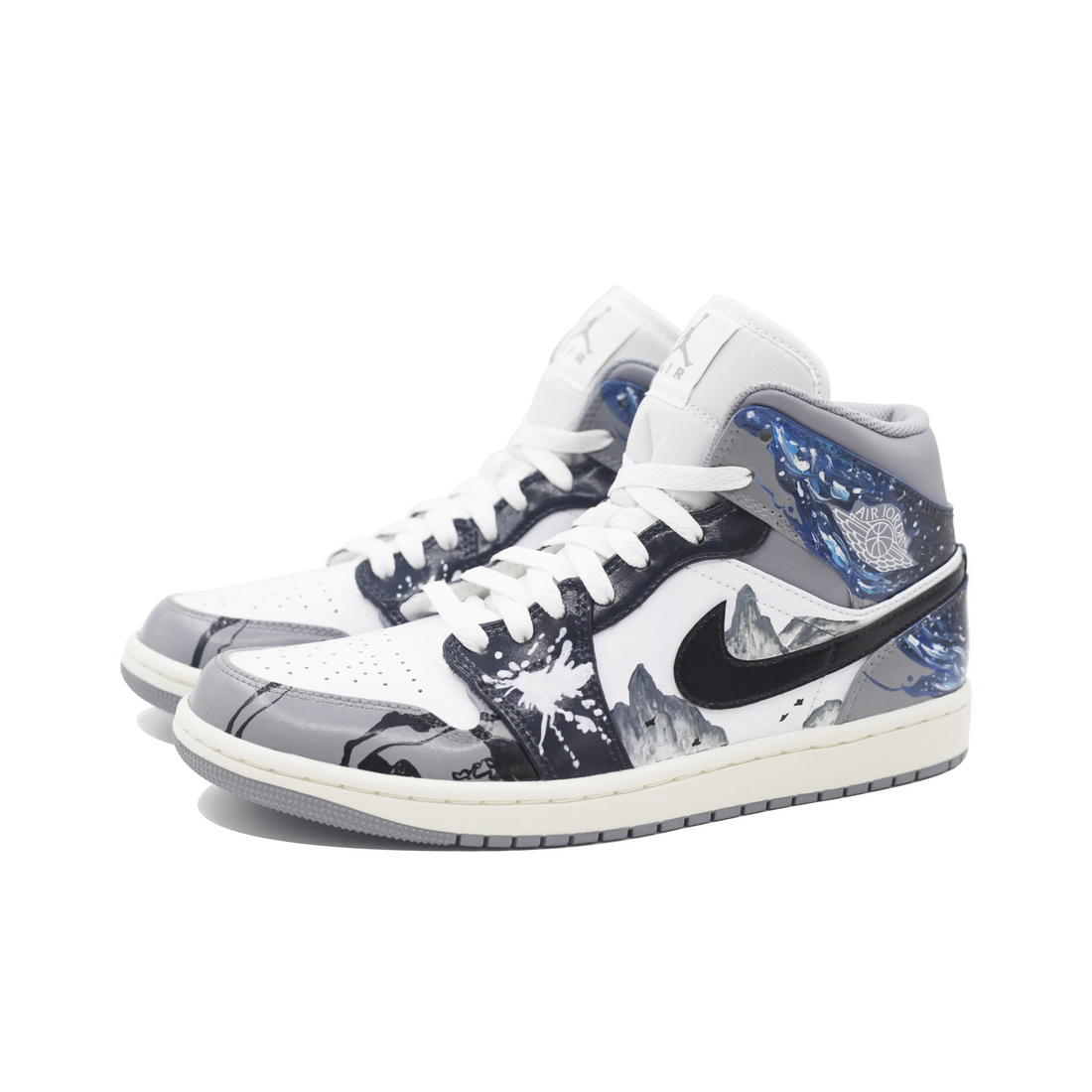 Custom Air Jordan 1 Blue Grey Black Landscape Painting