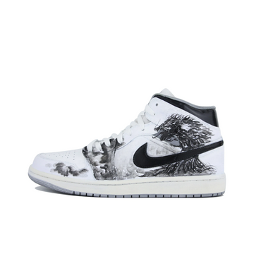 Custom Air Jordan 1 Black White Dragon Graffiti