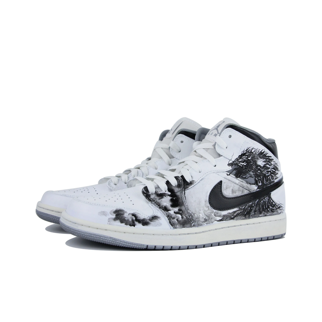 Custom Air Jordan 1 Black White Dragon Graffiti