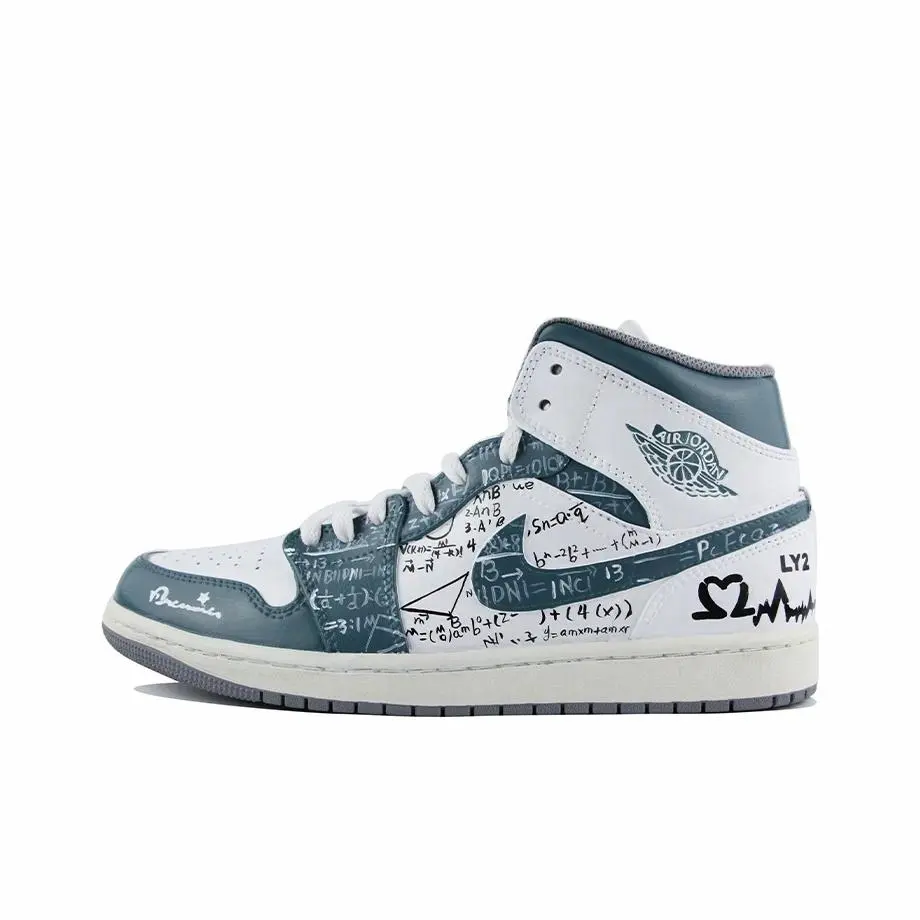 Custom Air Jordan 1 Blue-green White Mathematical Formula Doodle