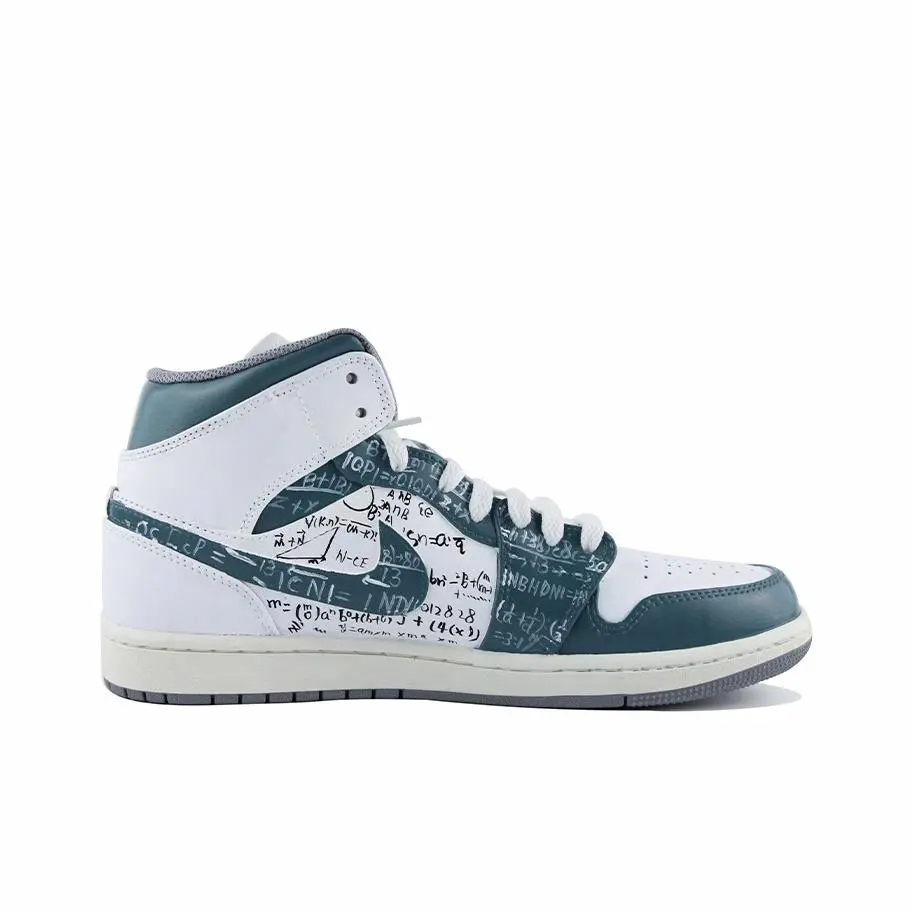 Custom Air Jordan 1 Blue-green White Mathematical Formula Doodle