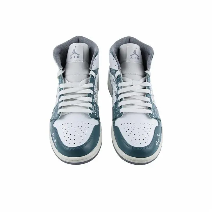 Custom Air Jordan 1 Blue-green White Mathematical Formula Doodle