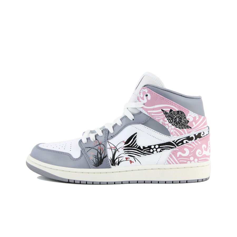 Custom Air Jordan 1 Grey Pink Blue Black Hand Drawn Orchid