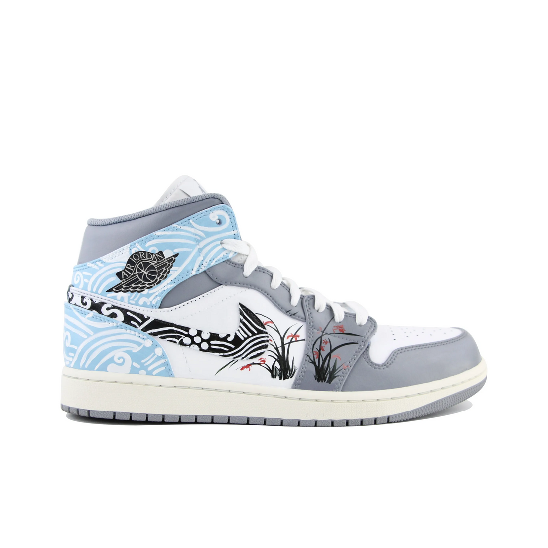 Custom Air Jordan 1 Grey Pink Blue Black Hand Drawn Orchid