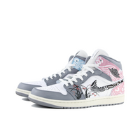 Custom Air Jordan 1 Grey Pink Blue Black Hand Drawn Orchid