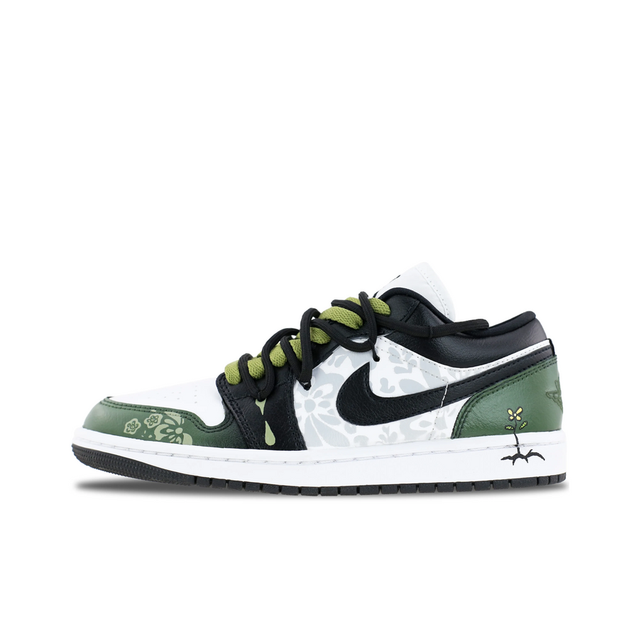 Custom Air Jordan 1 Green Black Grey Floral Print