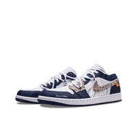 Custom Air Jordan 1 Dark Blue White Grey Snake Scales